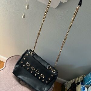 Bebe Black and Gold Studded Crossbody Bag